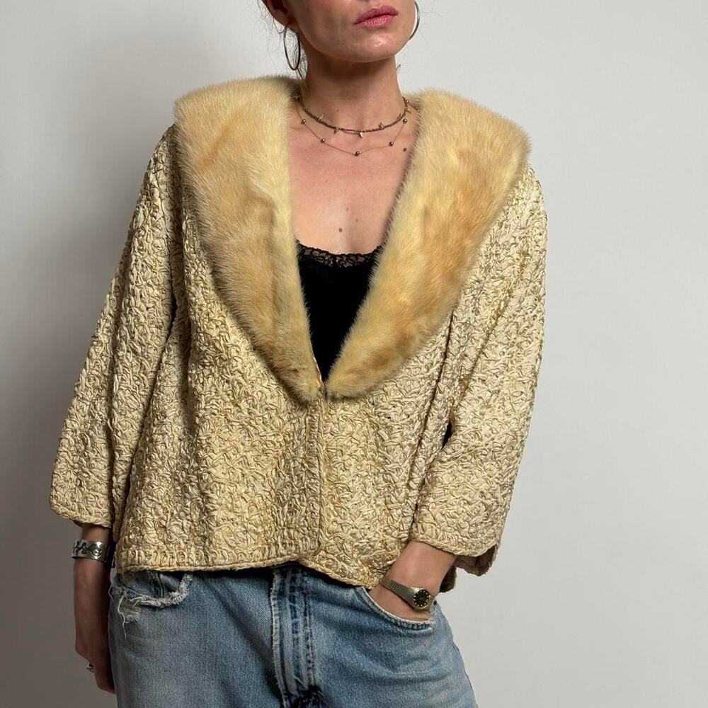 Vintage 1950s Ribbon Knit jacket by Dolly Muff Msg. Co.